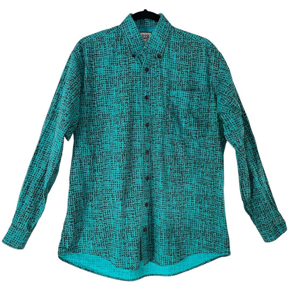 Cinch Black on Blue Print Button Front Classic Fit Shirt size Small